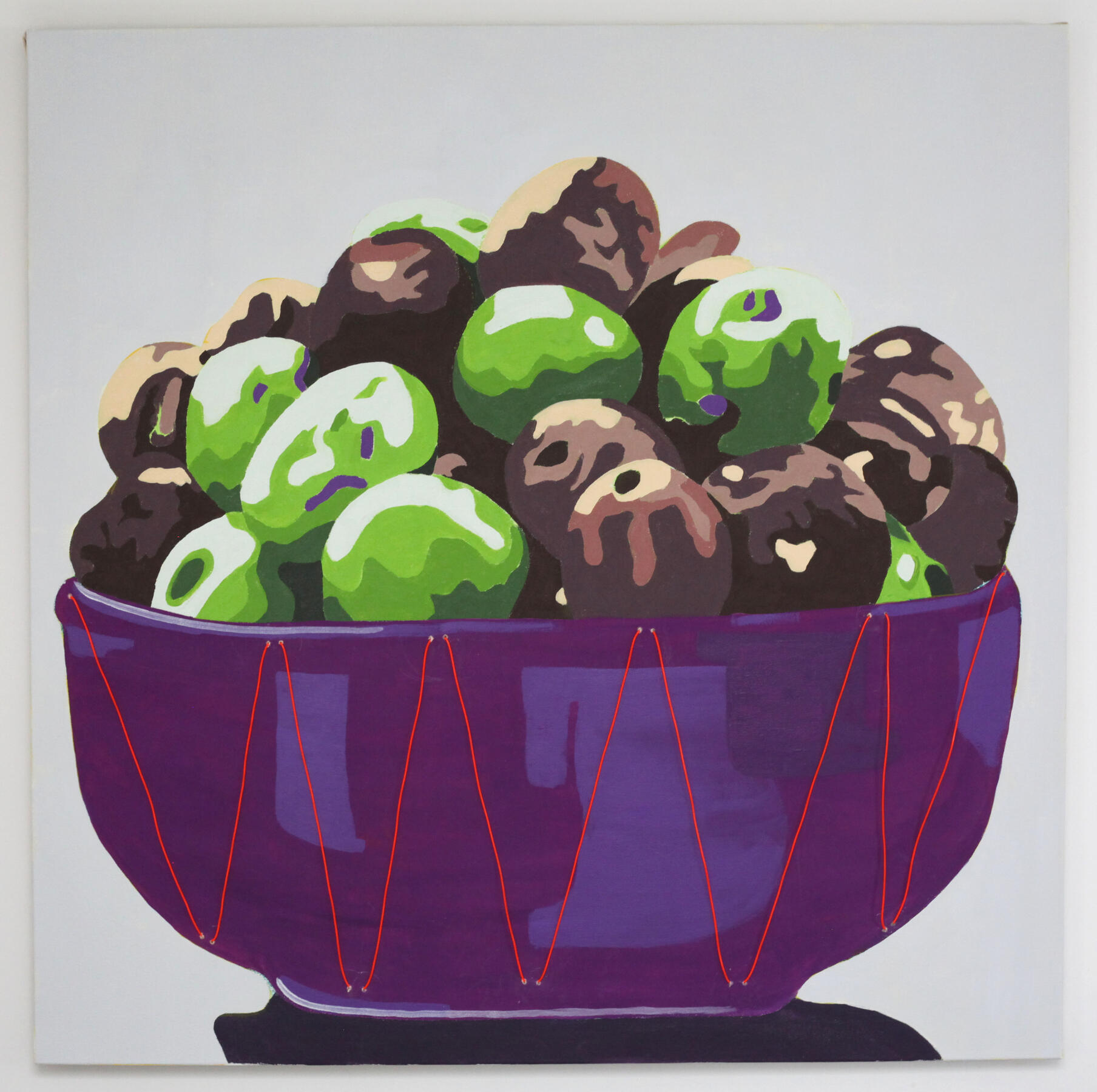 Olives in a purple bowl 6ft x 6ft Acrylic on Canvas with LED 2022